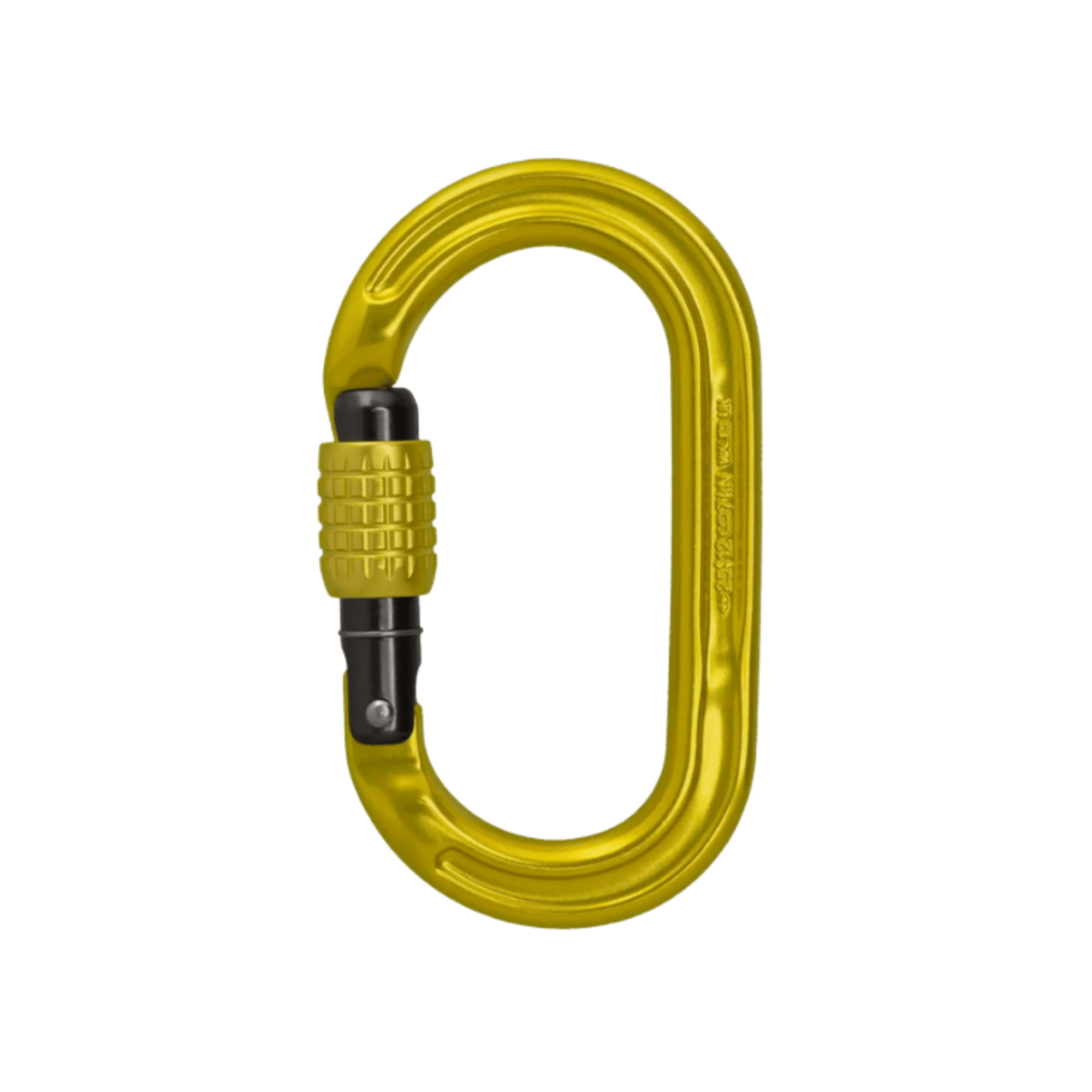 DMM Ultra O Karabiner, a yellow locking carabiner, ideal for tree surgeons and climbing professionals.