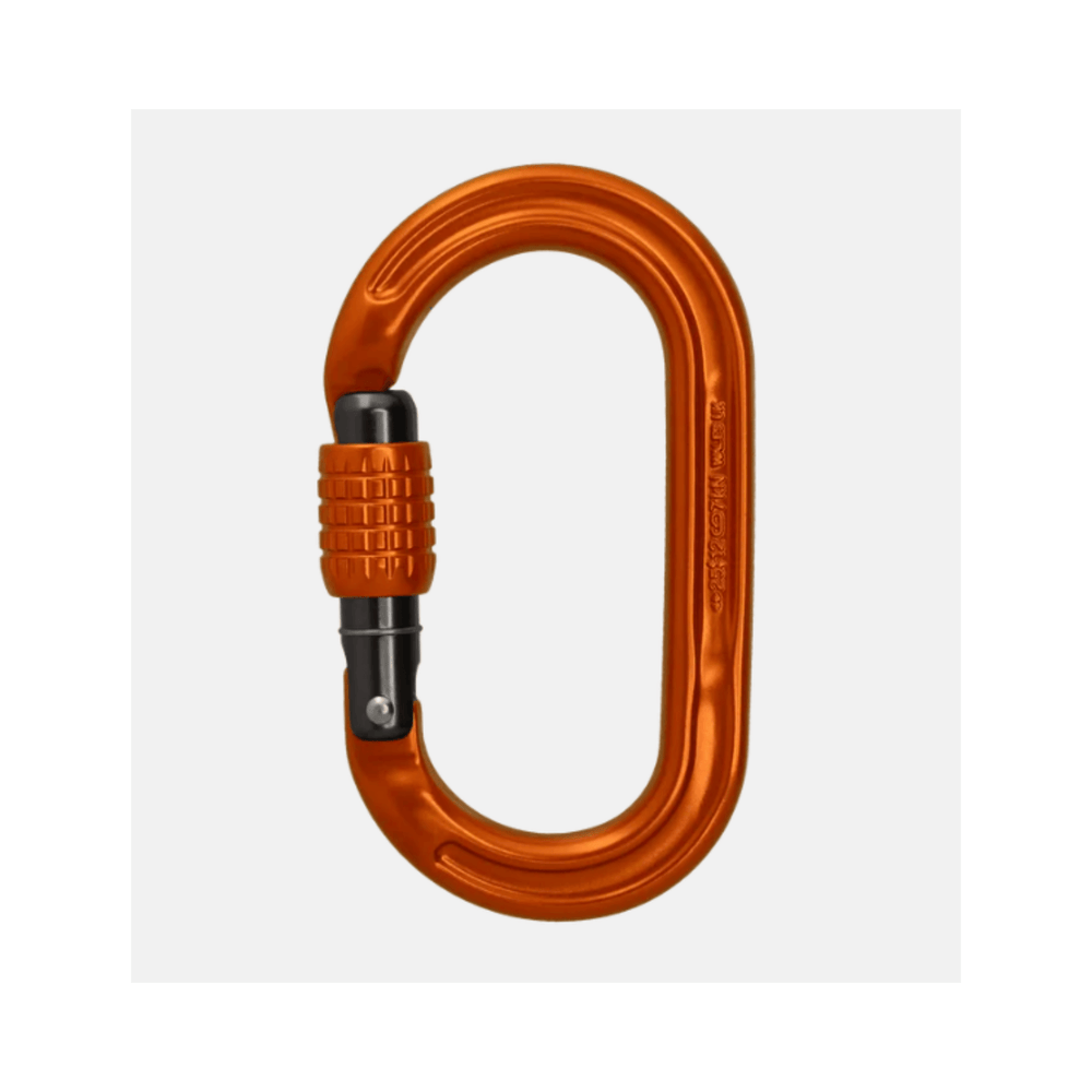 DMM Ultra O Karabiner in vibrant orange color for tree surgeons and climbing activities.