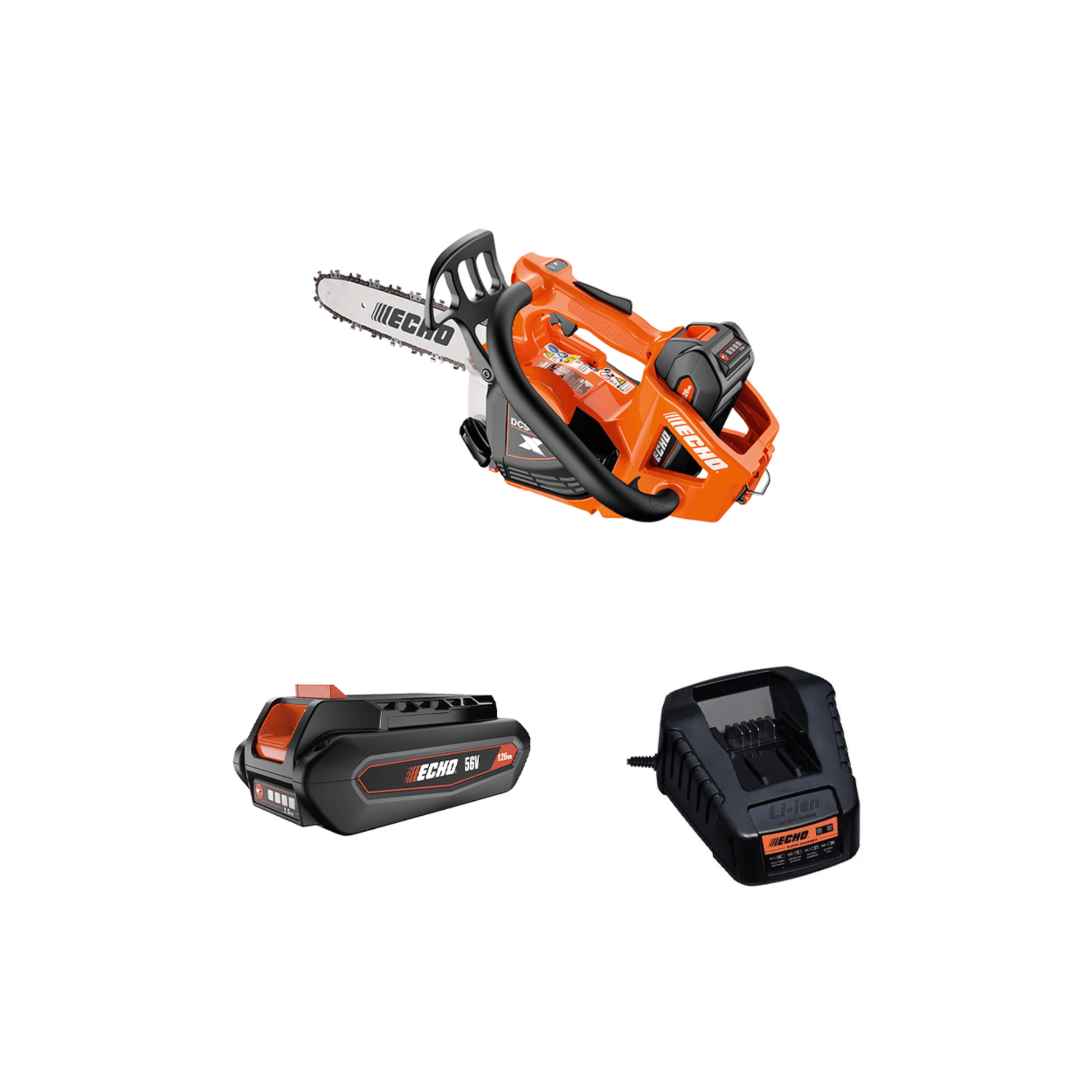 ECHO DCS-3500T Battery Top Handle Chainsaw 14" with battery and charger, ideal for Arborist and Tree Surgeon use.