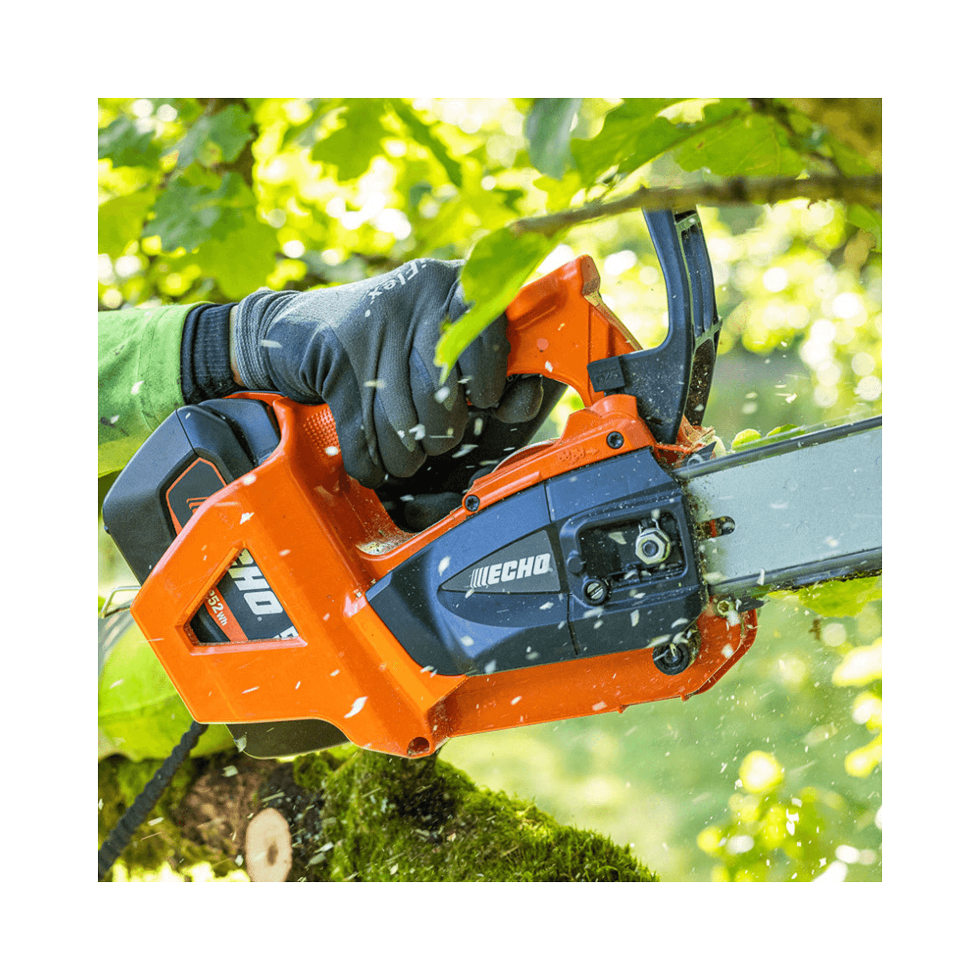 DCS-3500T Battery Top Handle Chainsaw 14" in use by an arborist for tree pruning and crown work.