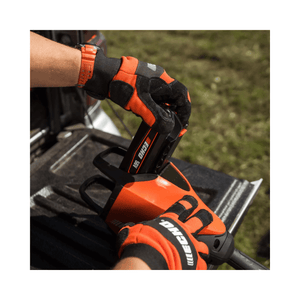 LBP-56V125 Battery being installed by a tree surgeon in gloves.