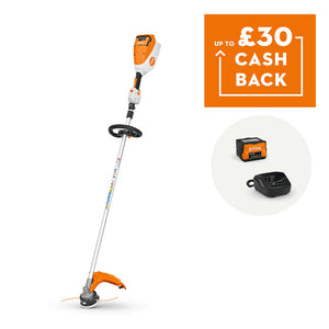 FSA 80 R Cordless Trimmer with cashback offer highlights and battery shown, perfect for Tree Surgeon use.