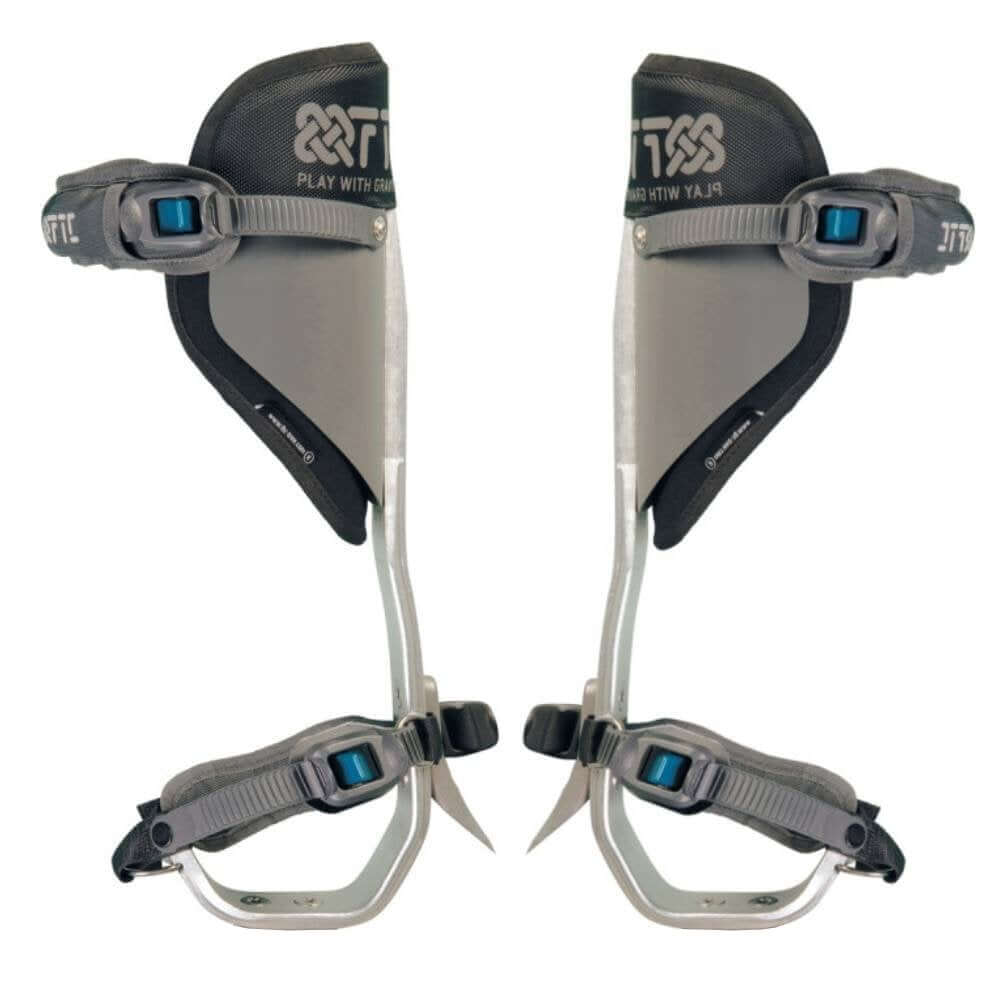 Klik N'Ka tree climbing spikes with micrometric buckles for tree surgeons, providing comfort and support during rigging work.