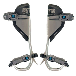 Klik N'Ka tree climbing spikes with micrometric buckles for tree surgeons, providing comfort and support during rigging work.