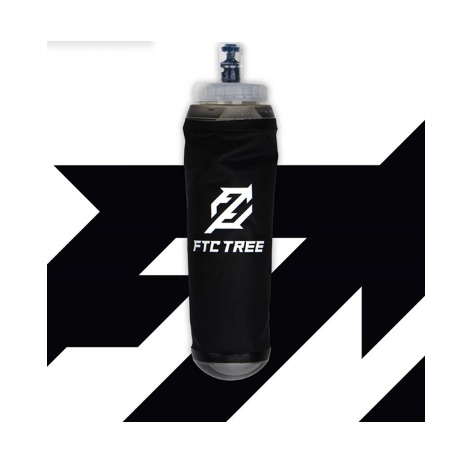 Black flexible water bottle with FTC Tree logo on a white background