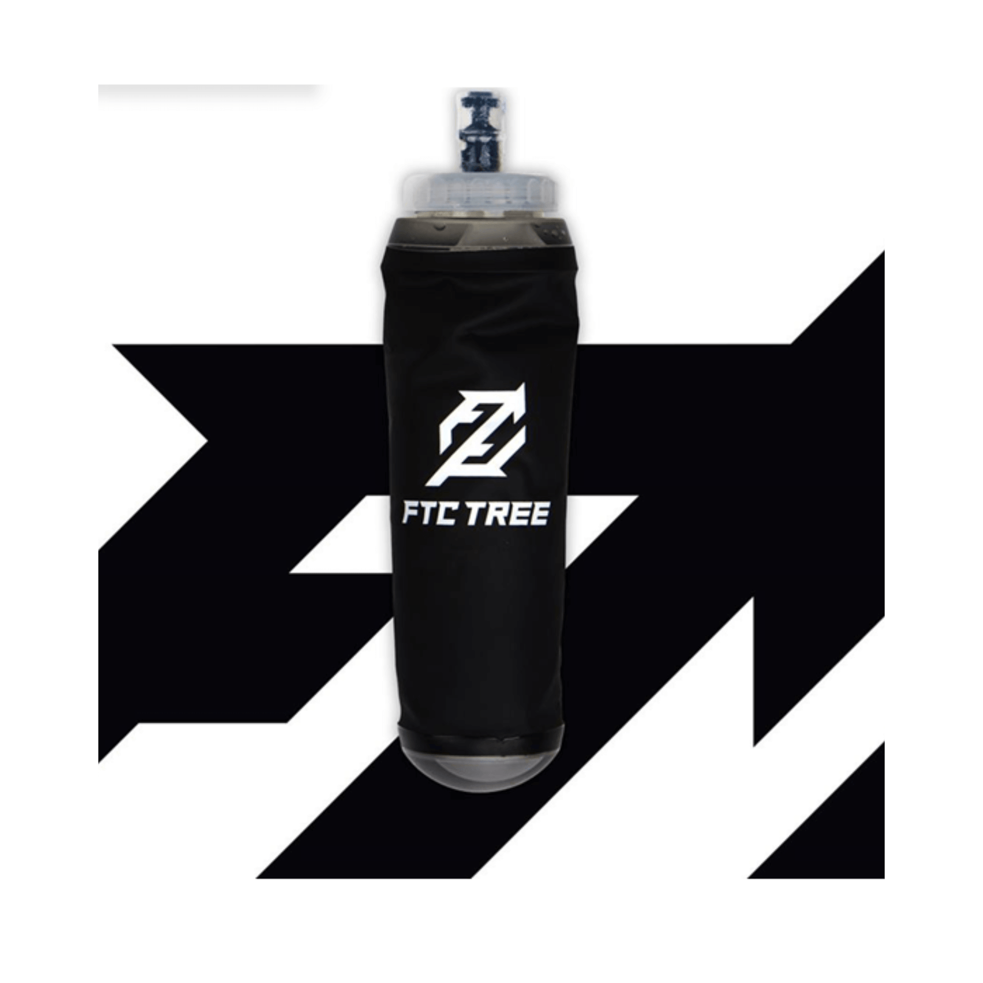 Black flexible water bottle with FTC Tree logo on a white background