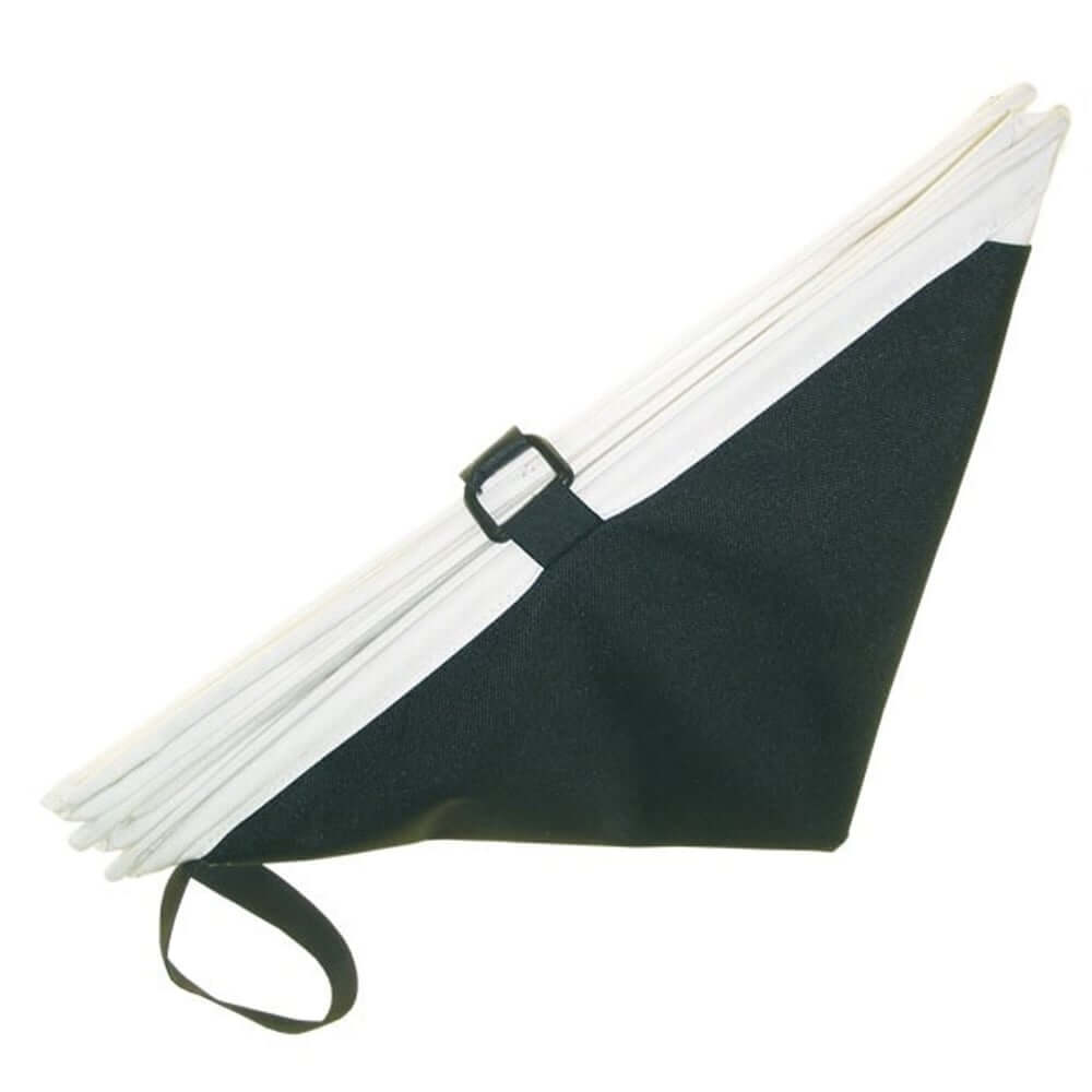Black and white throw line storage cube with strap, ideal for tree surgeons and preventing tangled lines.