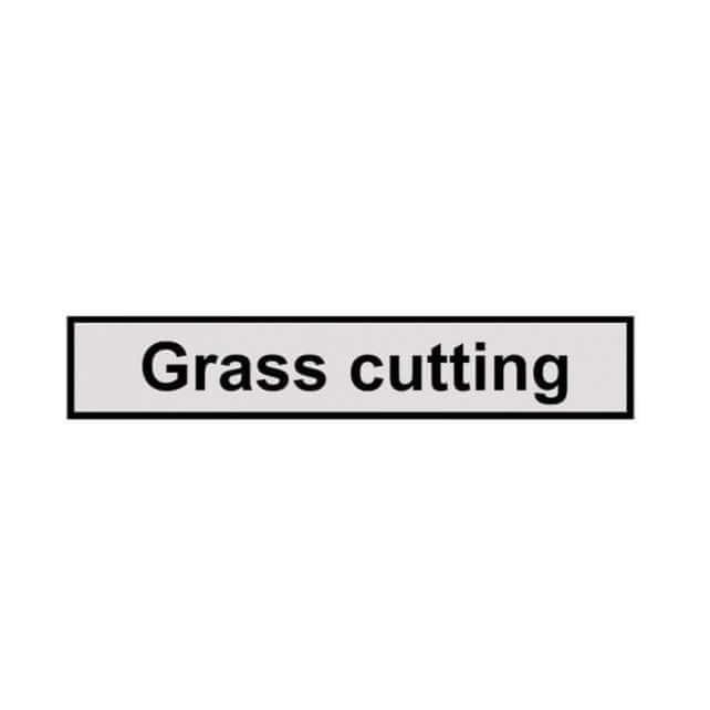 Grass cutting sign plate for tree surgeon safety, part of Quazar's portable road sign range.