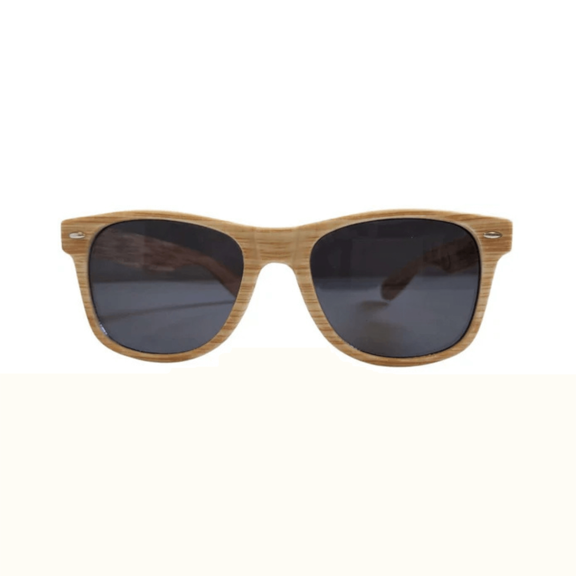 Stylish Woody Sunglasses with black lenses and wood effect frame, offering UV400 protection.