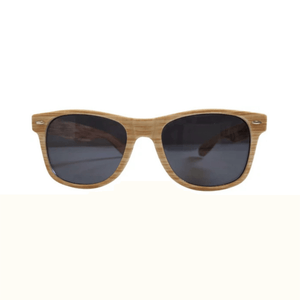 Stylish Woody Sunglasses with black lenses and wood effect frame, offering UV400 protection.