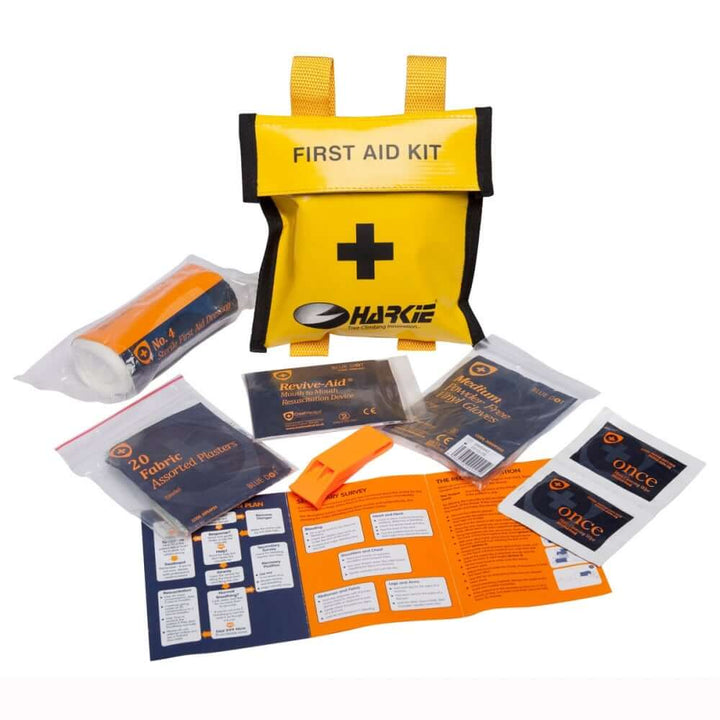 Personal First Aid Kit by Harkie, compact and ready for tree surgeons with essential supplies for emergencies.