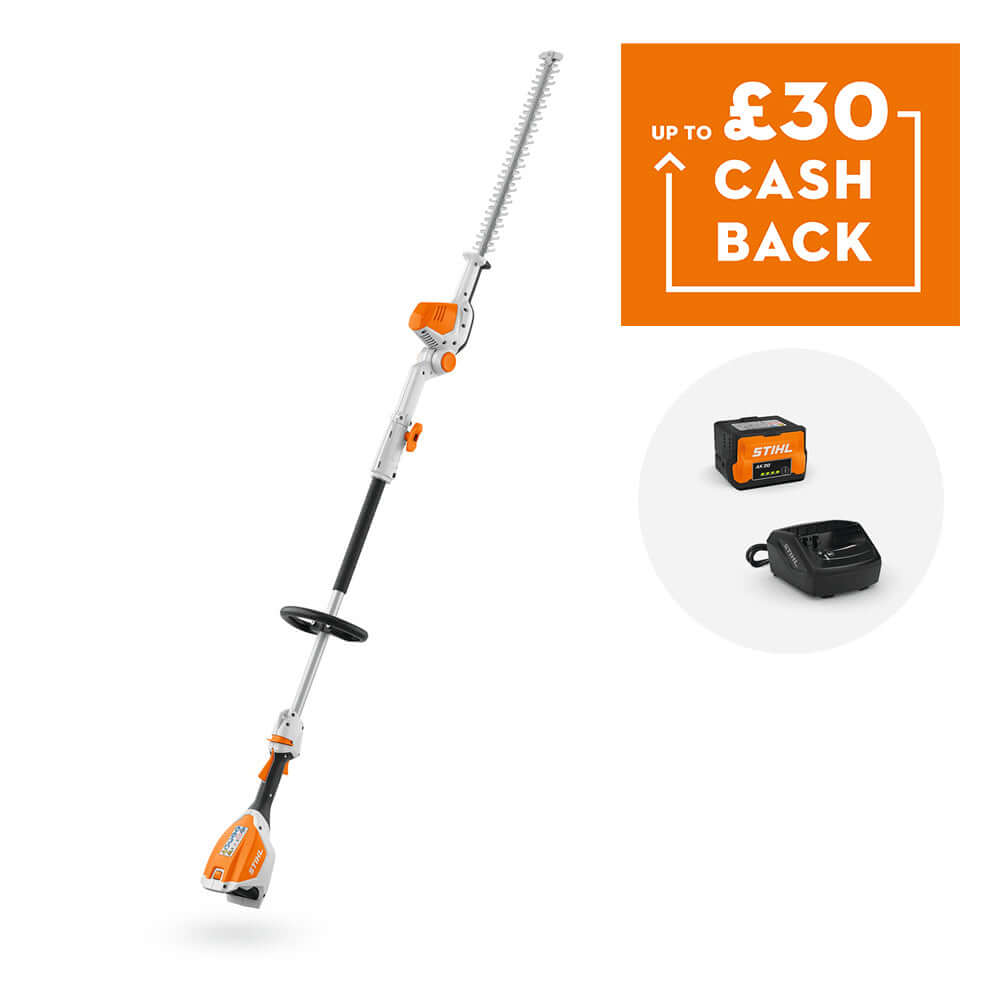 HLA 56 Long Reach Cordless Hedge Trimmer with cashback offer up to £30 for tree surgeons.