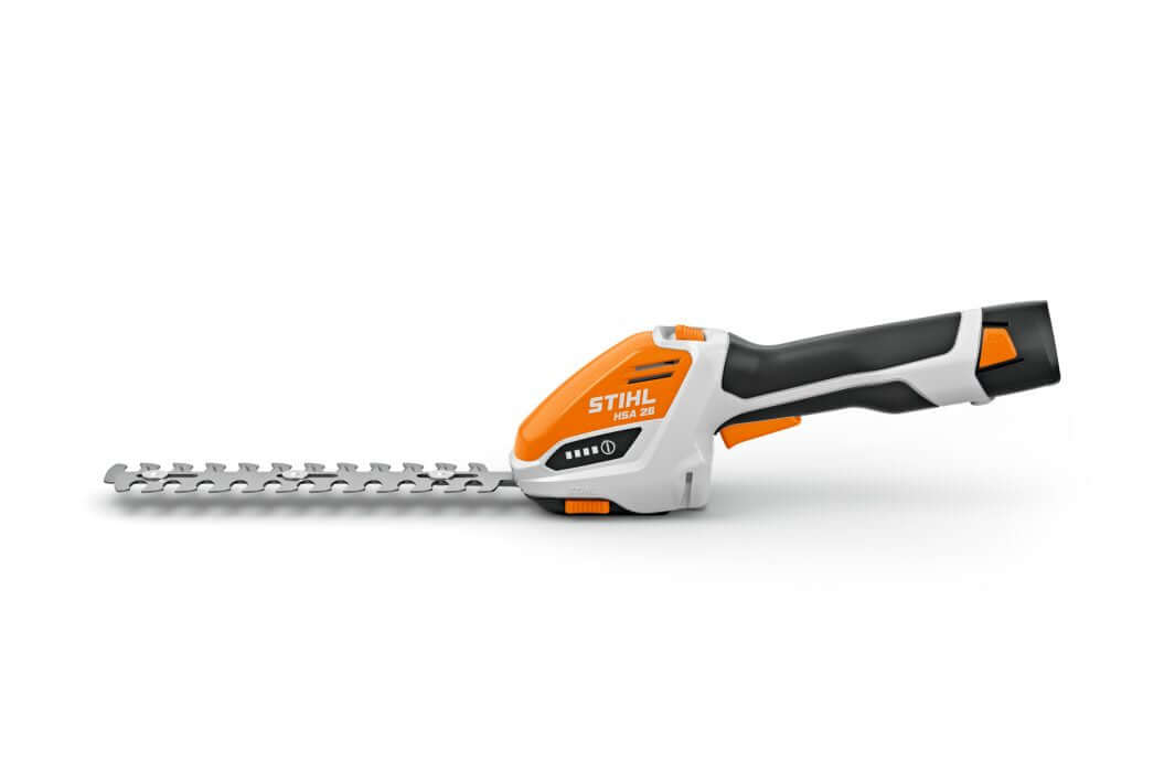 STIHL HSA 26 cordless shrub shear showcasing lightweight design for effortless gardening and tree surgeon tasks.