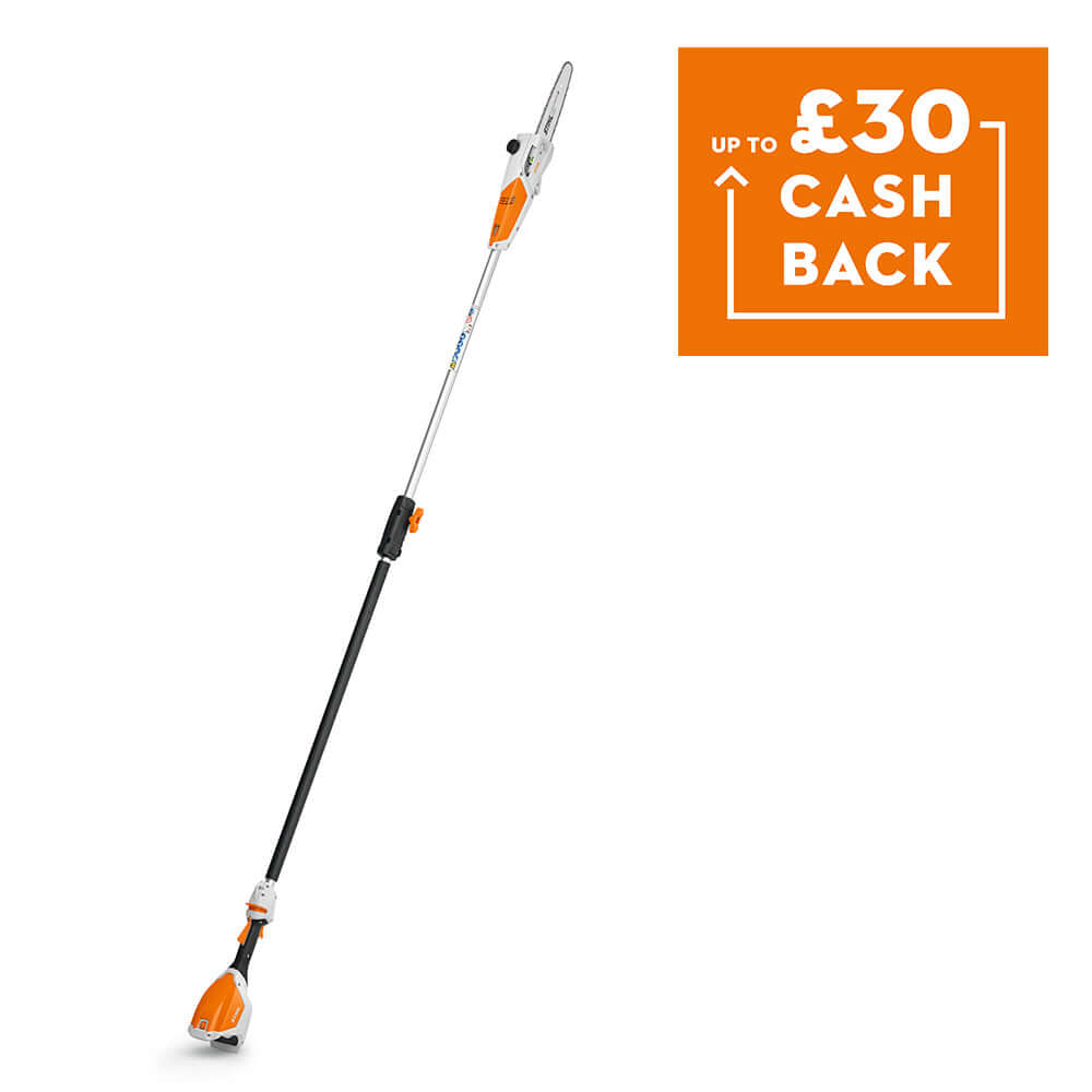 HTA 50 Cordless Battery Pruner Saw with cashback offer on tree maintenance.