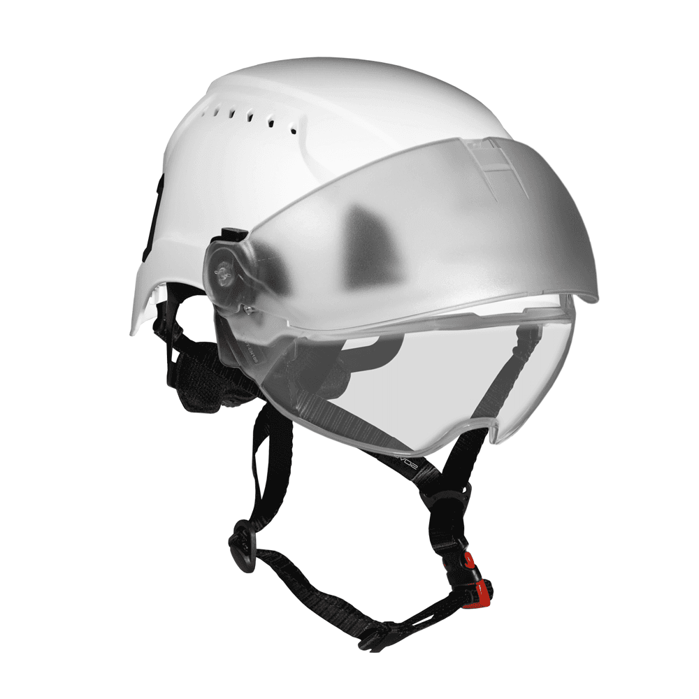 Half-Visor Protector for Sovos helmet, designed for tree surgeons with anti-fog and scratch resistance features.