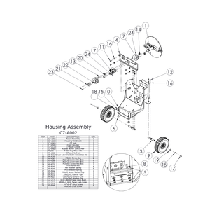 C7 Chipper Spare Parts - Detailed illustration of the Housing Assembly for Hansa C7 Chipper with components listed.