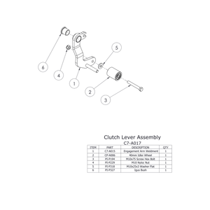 Clutch Lever Assembly for C7 Chipper Spare Parts, including all components and detailed parts list.