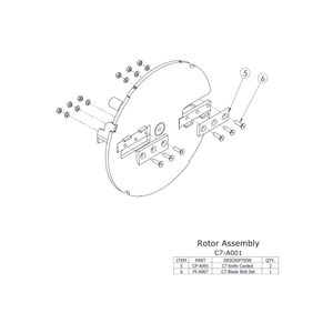 Diagram of C7 Chipper Spare Parts showing Rotor Assembly details and components for maintenance.