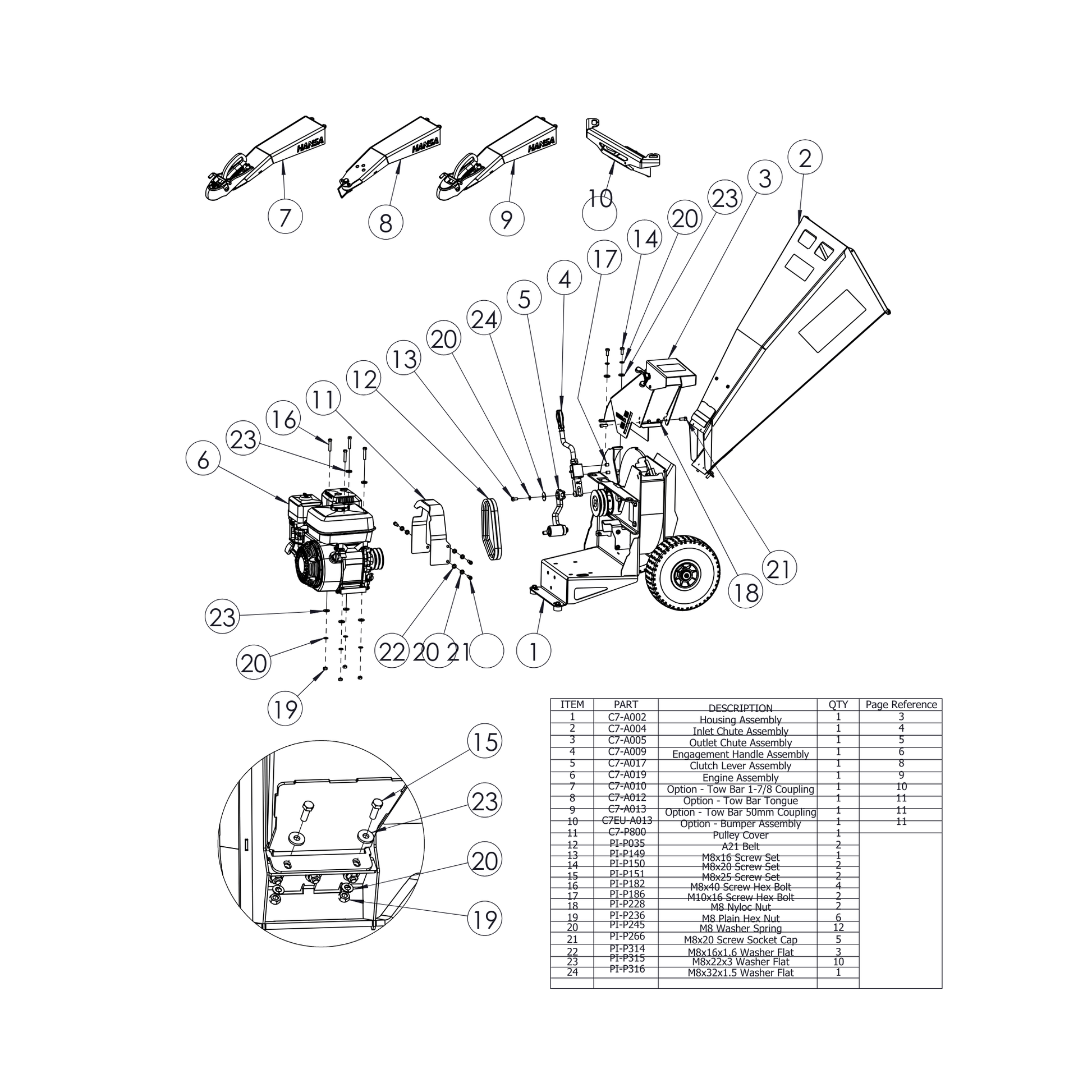 C7 Chipper Spare Parts diagram showing assembly and components for maintenance and repair.