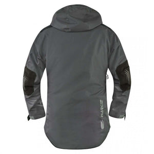 Back view of the Harkie Defiance Jacket Grey, a waterproof work jacket for tree surgeons.