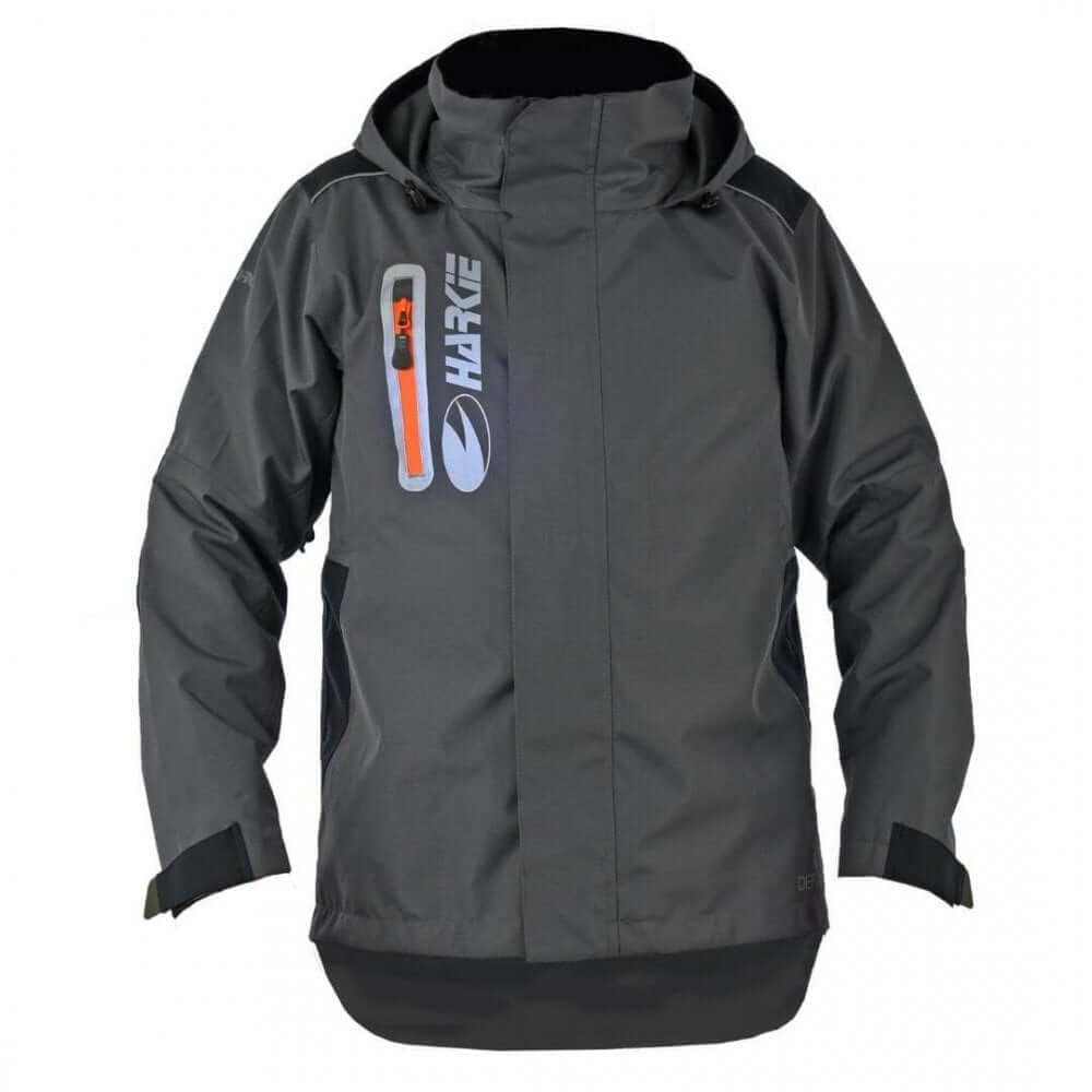 Harkie Defiance Jacket Grey for tree surgeons, waterproof and durable outdoor workwear with helmet-friendly hood.