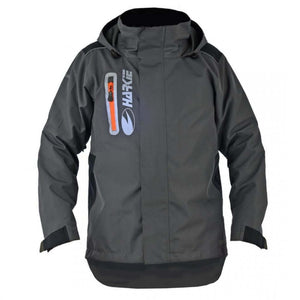 Harkie Defiance Jacket Grey for tree surgeons, waterproof and durable outdoor workwear with helmet-friendly hood.