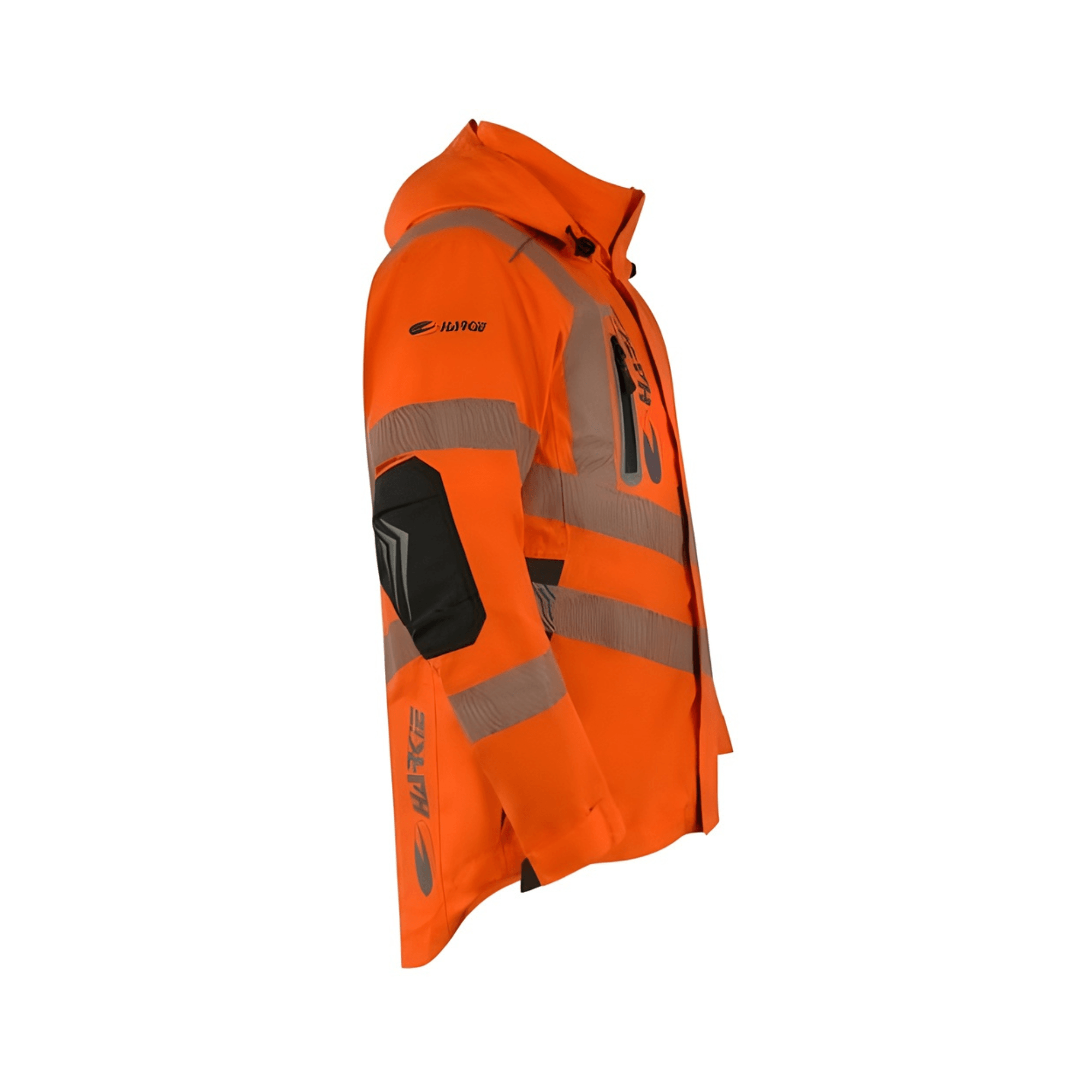 Defiance Jacket Hi Viz Orange side view showcasing high-visibility safety features for tree surgeons.