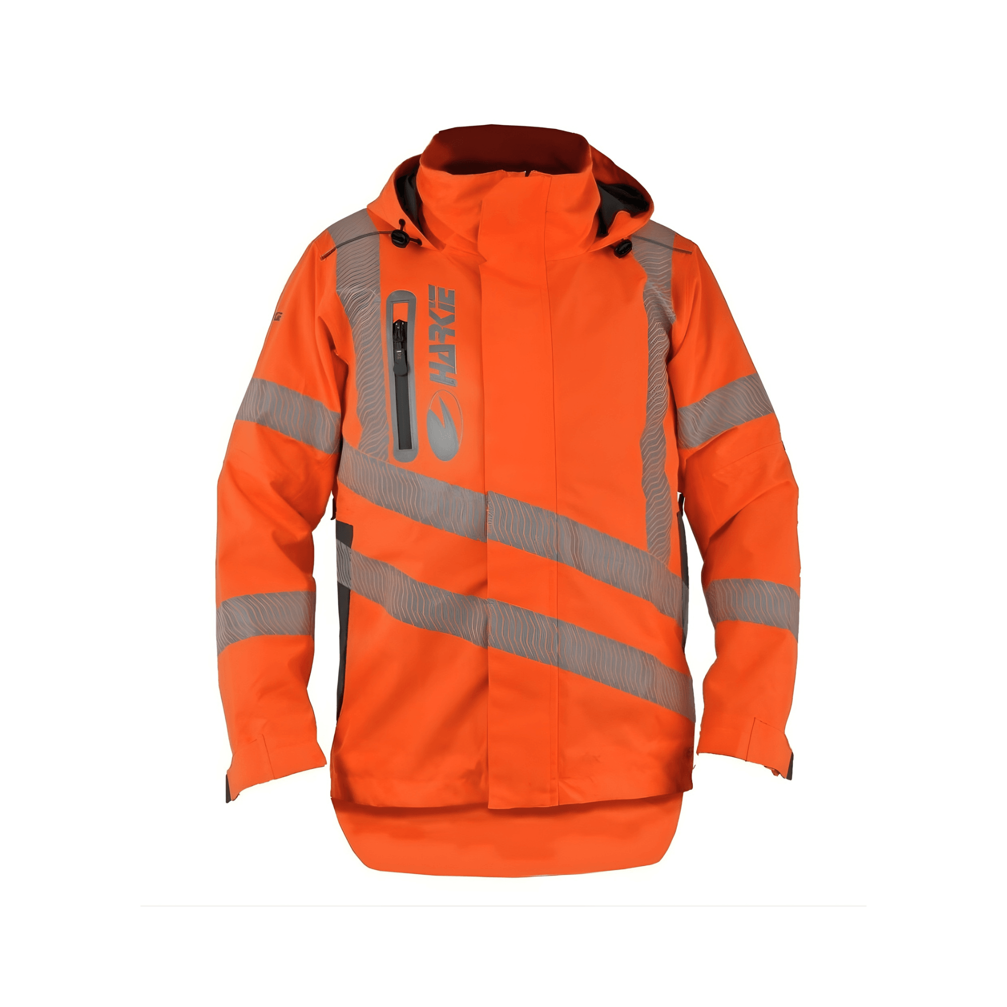 Defiance Jacket Hi Viz Orange, waterproof jacket designed for tree surgeons and outdoor professionals with reflective stripes.