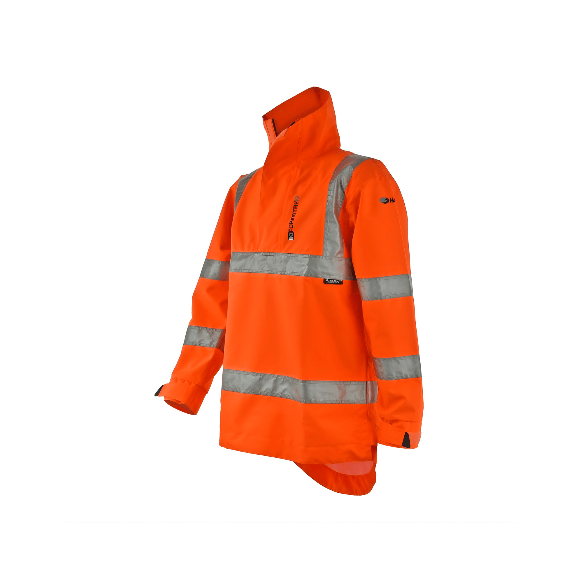 Forestry 2 Smock Hi-Vis Orange waterproof jacket for tree surgeons, featuring bright orange color and reflective stripes.