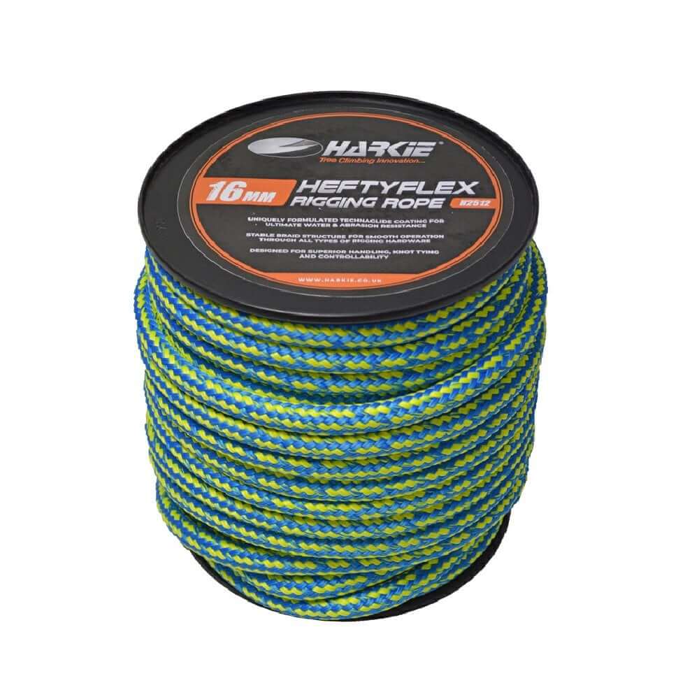 Harkie HeftyFlex Rigging Rope 16mm, strong and flexible rope ideal for tree surgeons, featuring Technaglide coating.
