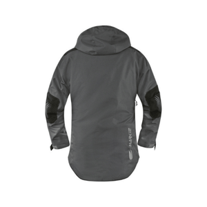 Back view of Harkie Defiance Jacket Grey, a premium waterproof jacket ideal for tree surgeons and outdoor professionals.
