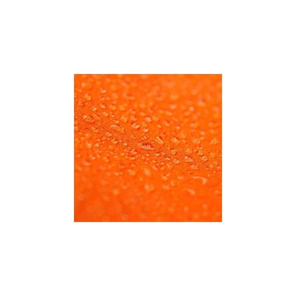 Close-up of waterproof orange fabric with droplets, ideal for tree surgeon jackets like the Innovation II Smock.