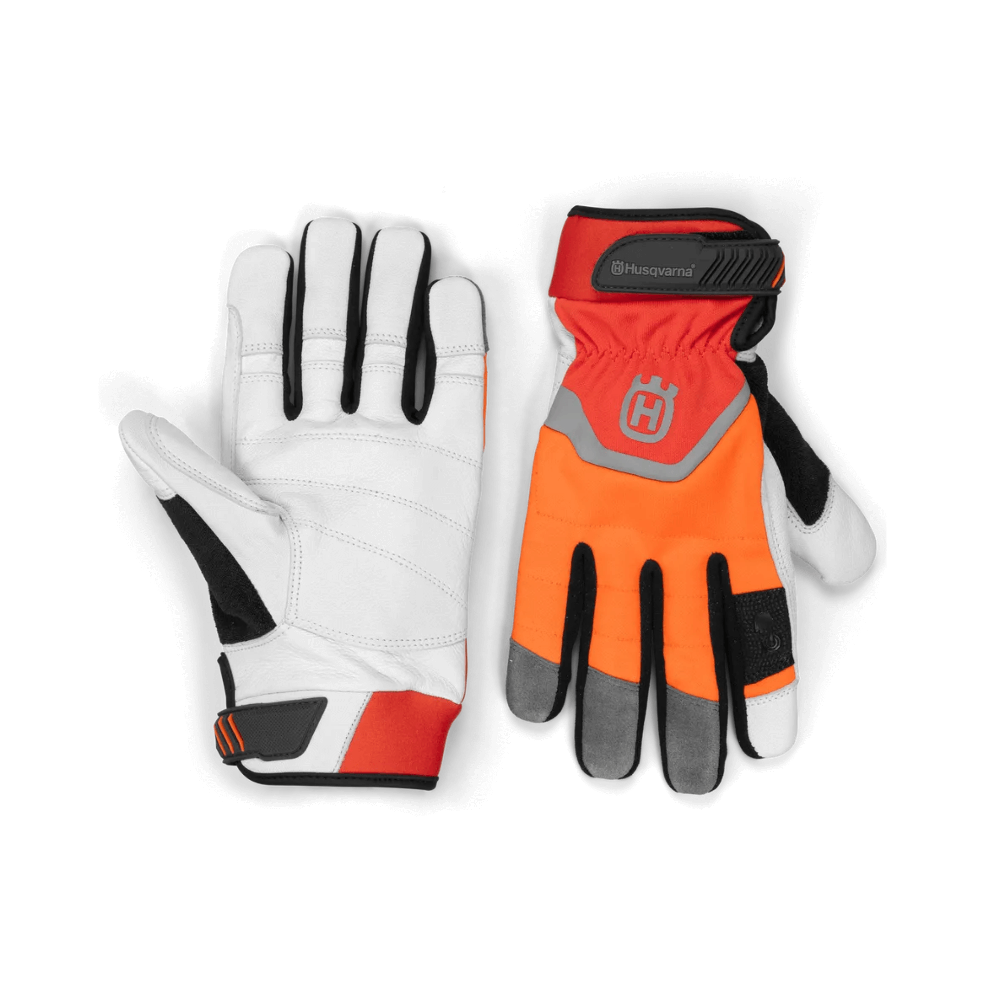 Husqvarna Technical Chainsaw Gloves featuring reinforced palm, high-visibility orange color, perfect for chainsaw safety.