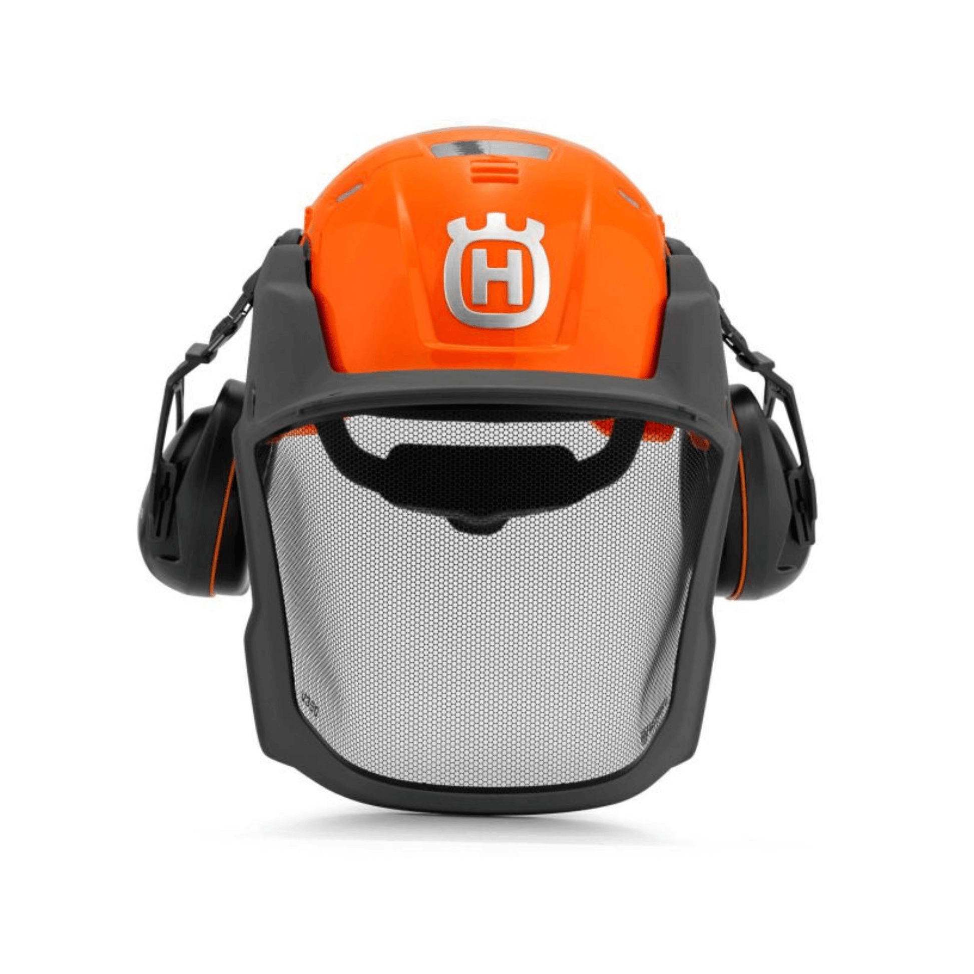Technical Forest Chainsaw Helmet with integrated ear defenders and wrap-around visor for safety and visibility.