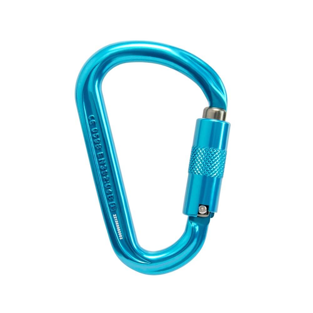 ISC HMS Supersafe carabiner in blue, ideal for climbers and tree surgeons, ensuring safety during outdoor adventures.