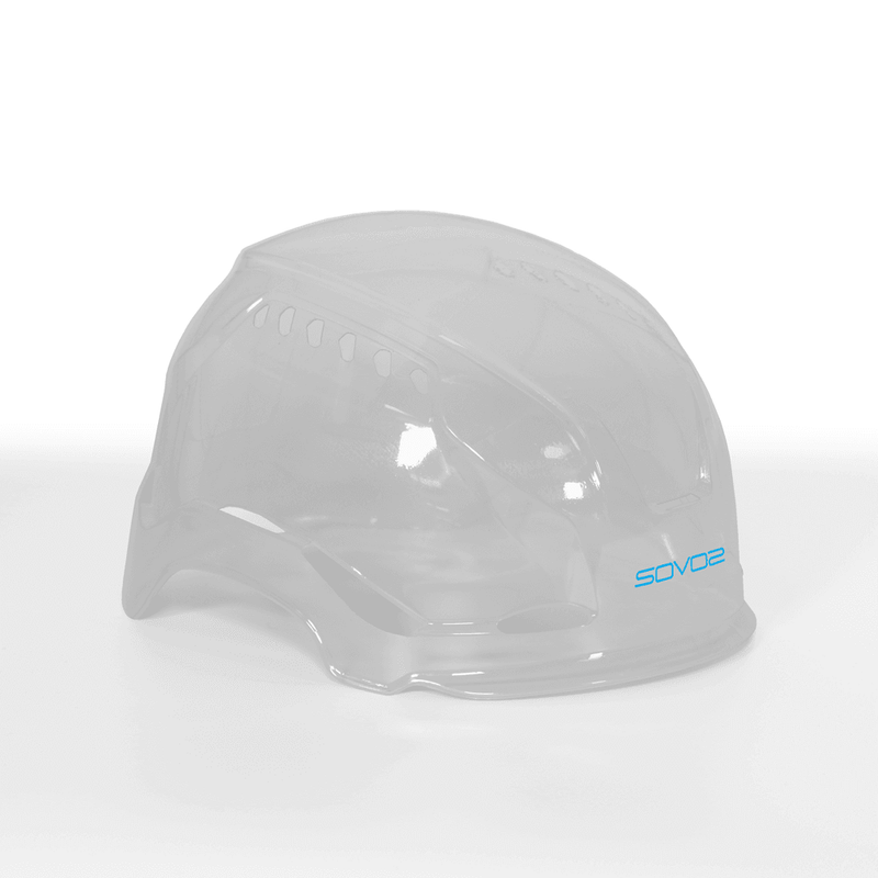 SOVOS S3200 interchangeable climbing helmet cover in clear, ideal for tree surgeons and customizable safety gear.