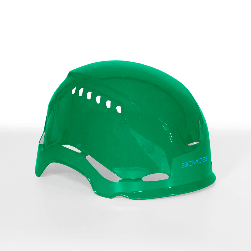 Green Sovos helmet cover for the S3200, ideal for tree surgeons and customizable for safety roles.