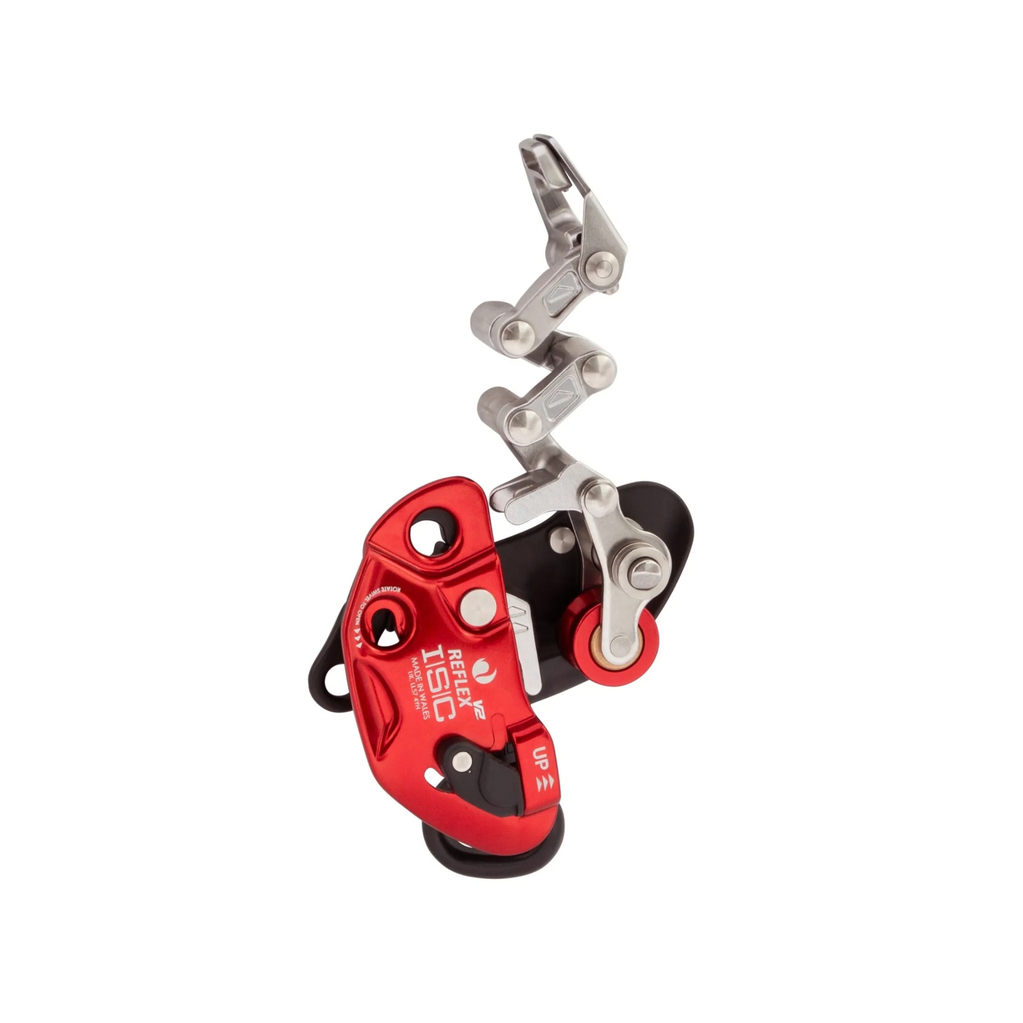 REFLEX V2 Mechanical Hitch in red and silver, designed for arborists and rope-access professionals.