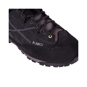 Close-up of Kayo Black Chainsaw Boots with laces, designed for tree surgeons and arborists.