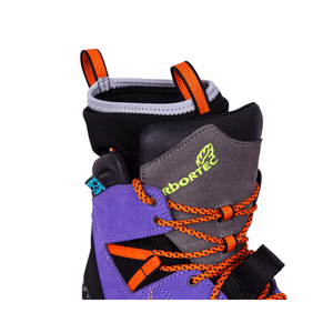 Close-up of Arbortec Kayo Purple Chainsaw Boots showing laces and ankle support for tree surgeons.