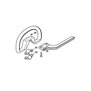 Loop handle assembly for Stihl FS55, KM90 brushcutter with included attachment parts.