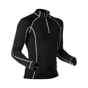 Black Merino long sleeve shirt with zip for tree surgeons, offering comfort and temperature regulation.