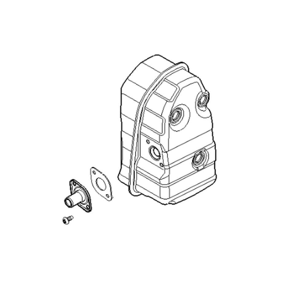 STIHL OEM muffler for BR350 and BR430 blowers with gasket and screw, ideal for genuine replacement and service kits.