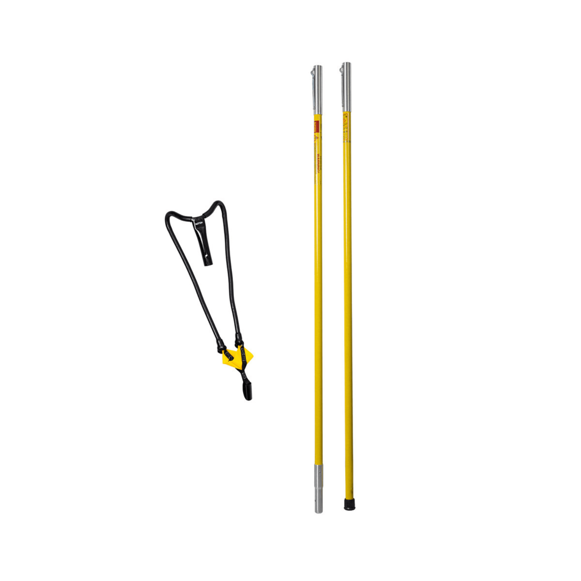 Big Shot Catapult 8ft with yellow poles and launcher for precision line placement in tree canopies.