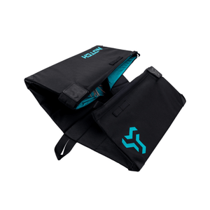 Throwline Popbox in black and turquoise, designed for organized and tangle-free throwline storage.
