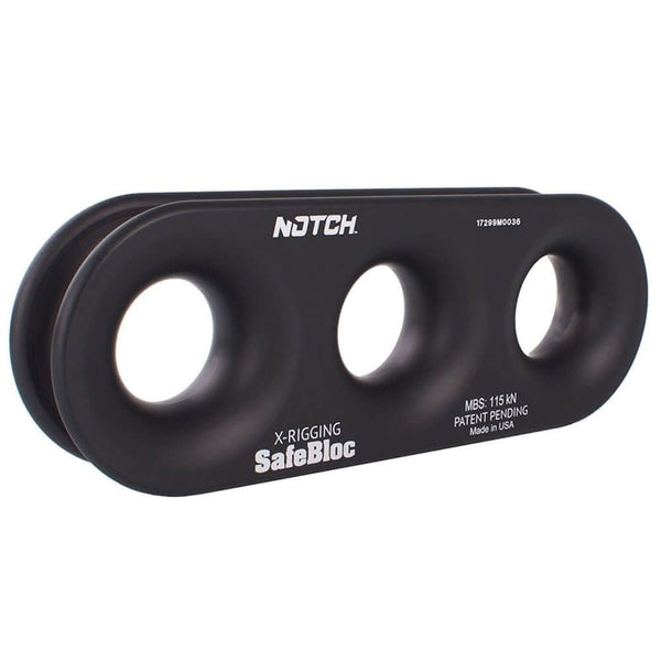 Notch Equipment X-Rigging SafeBloc descender for safe rappelling, designed for tree surgeons and outdoor enthusiasts.
