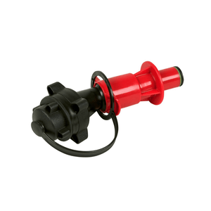 A black and red Oregon brand fuel safety spout designed for use with fuel cans.