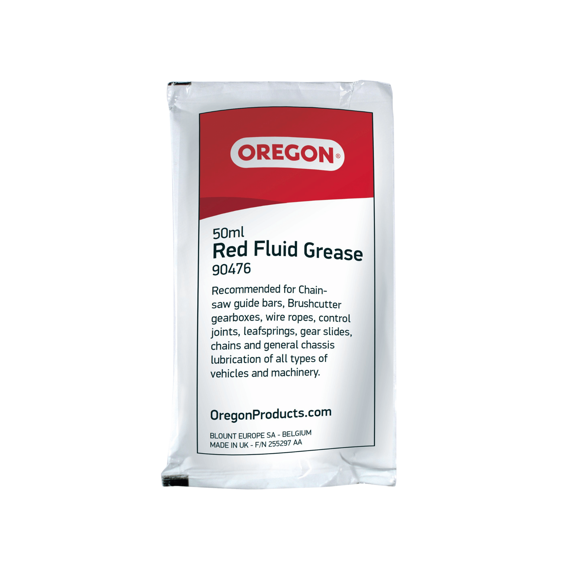 Oregon Red Fluid Grease 50ml Sachet for chainsaw bars and lubrication of vehicles and machinery.