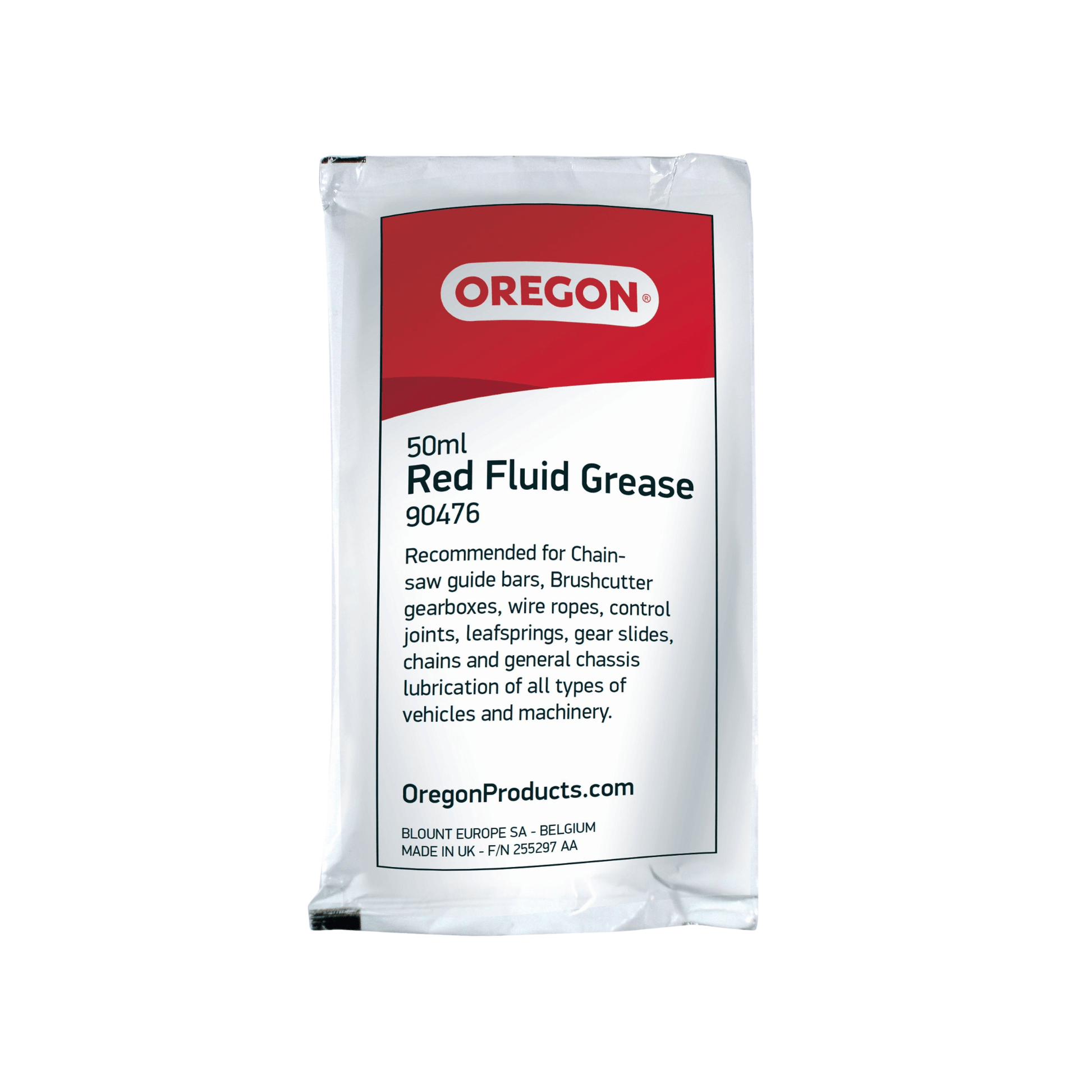 Oregon Red Fluid Grease 50ml Sachet for chainsaw bars and lubrication of vehicles and machinery.