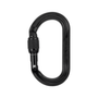 Black carabiner with a cable on a white background